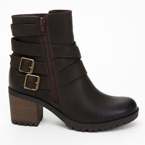 White Mountain Bugler Boot 7M Brown Black Burnish‎ vegan Leather Buckle zip